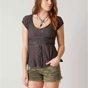 Free People Lace Embroidered Cap Sleeve Top